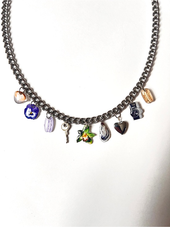 Jewelry - Silver Charm Chain Necklace with Colorful Resined Charms
